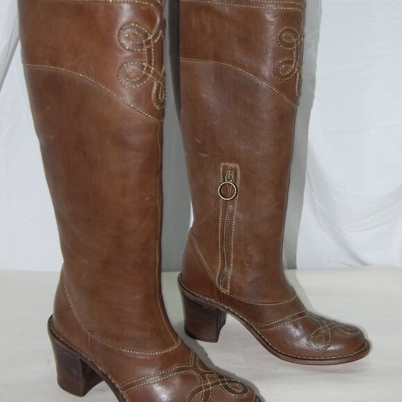 37/US7❤️ FIORENTINI+BAKER Brown Leather Over Knee High Heels Tall Biker BOOTS - Picture 12 of 14